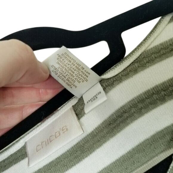 Chicos Womens Striped Long Sleeve Top Size 3 (L) Green & White Sequin‎ Accents - Picture 4 of 8